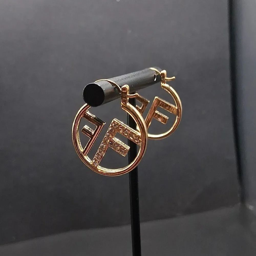 FF Circle Rhinstone Stainless Steele Earrings New